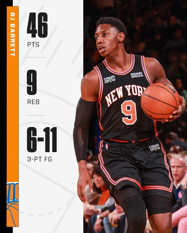 尼克斯输球夜唯一慰藉 巴雷特46分创生涯新高！